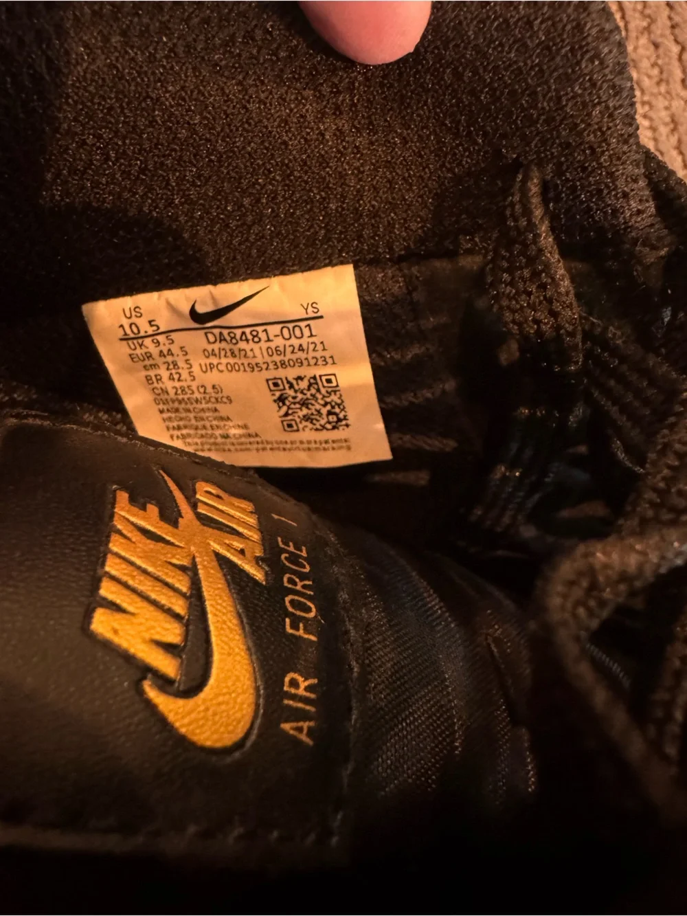 Nike Air Force 1 Men's Black and Gold Low-Top Sneakers